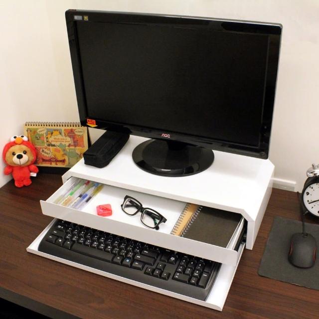 【美佳居】(鐵板製)桌上型-鍵盤+抽屜-螢幕架-2入組(二色可選)