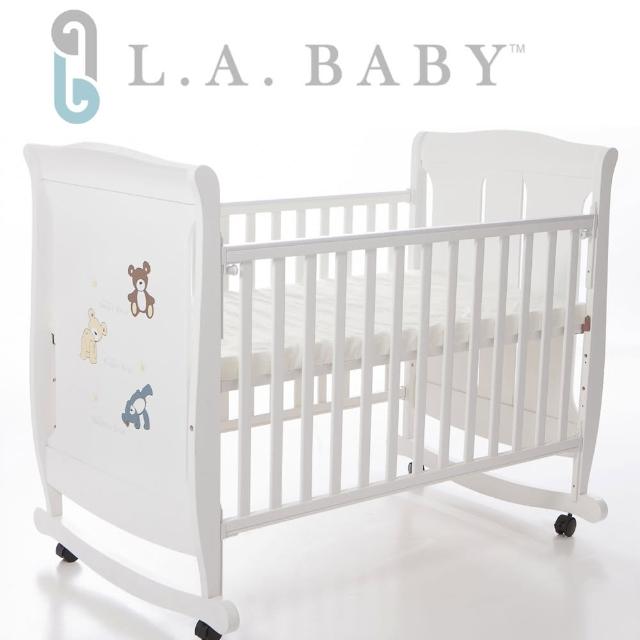 【美國 L.A. Baby】芝加哥搖擺大床-童床-木床-嬰兒床(白色)