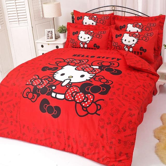 【享夢城堡】HELLO KITTY 我的小可愛系列-雙人純棉四件式床包薄被套組(紅)