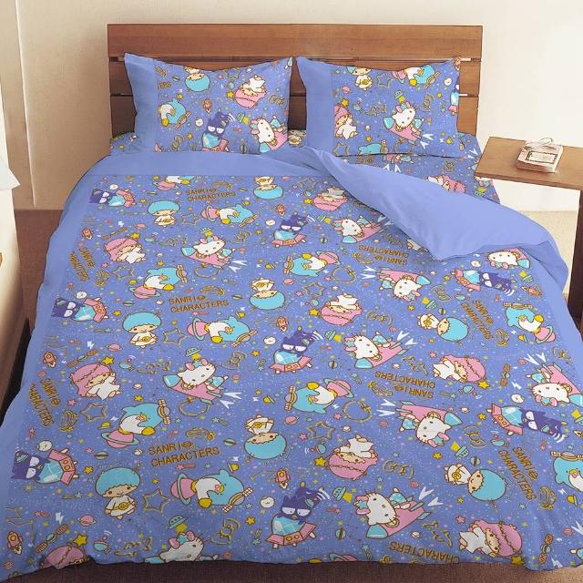 【享夢城堡】三麗鷗 55週年太空風系列-雙人四件式床包兩用被組(粉紅.藍紫)
