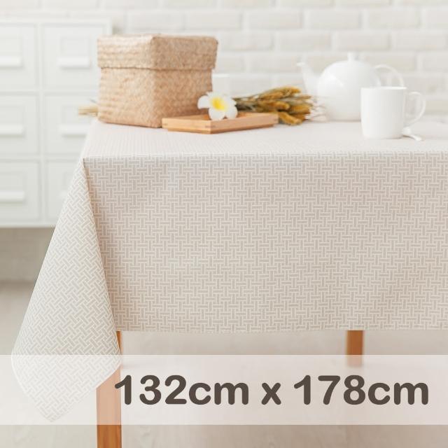 【CasaBella 美麗家居】防水桌巾 米白編織紋 132x178cm