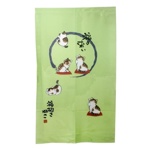 日式針織五福貓長門簾YSJ872(綠88x150cm)