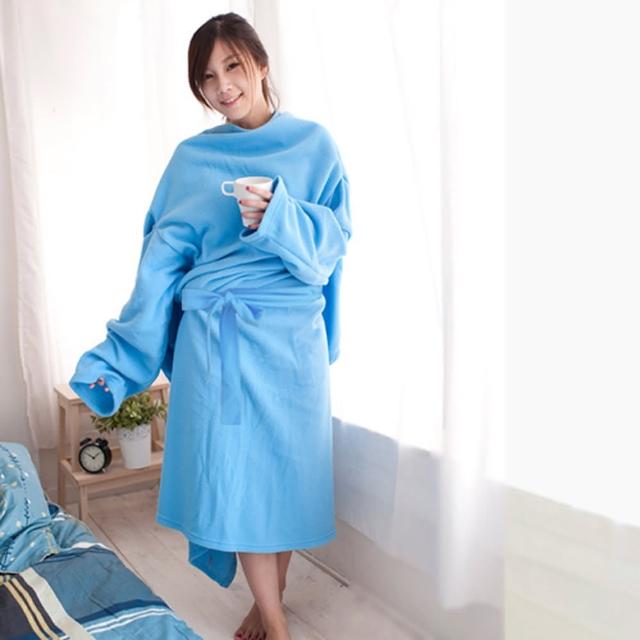 【米夢家居】100%台灣製造-獨家設計-超保暖綁帶式懶人袖毯(雙色可選)