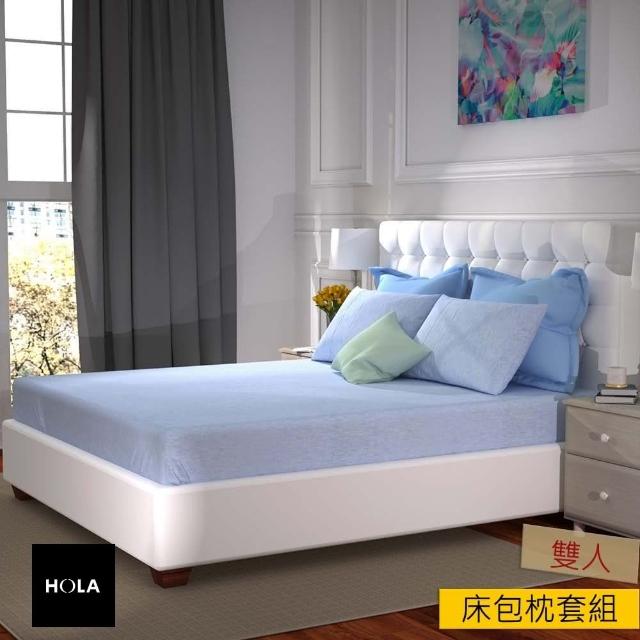 【HOLA】HOLA 自然針織素色床包枕套組雙人 藍