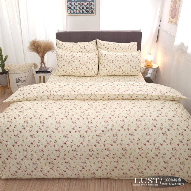 【LUST生活寢具】《玫瑰風情》100%純棉、雙人5尺精梳棉床包-枕套-薄被套、台灣製