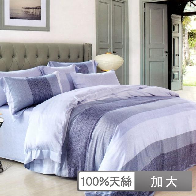 【貝兒居家寢飾生活館】頂級100%天絲床罩鋪棉兩用被七件組(加大雙人-麻趣布洛-藍)