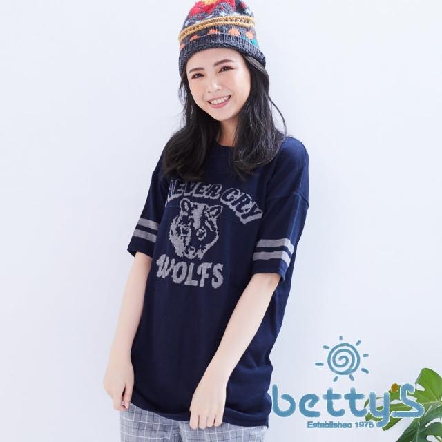 【betty’s貝蒂思】美式風格野狼五分袖長版針織衫(藍色) 【betty’s貝蒂思】美式風格野狼五分袖長版針織衫(藍色)