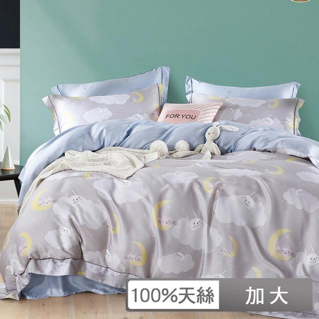 【貝兒居家寢飾生活館】頂級100%天絲床罩鋪棉兩用被七件組(加大雙人-吉尼時光-藍)