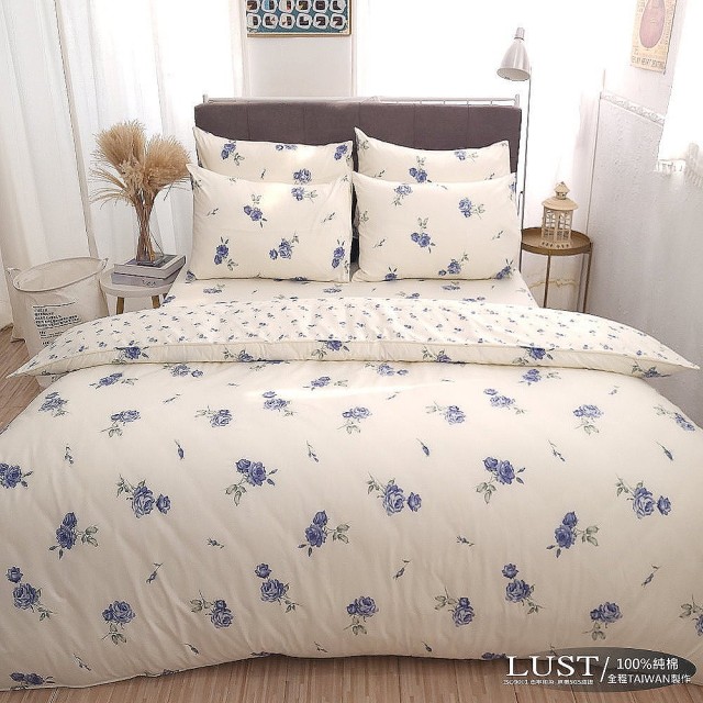 【LUST生活寢具】《藍莓鄉村》100%純棉、雙人5尺精梳棉床包-枕套-舖棉被套、台灣製