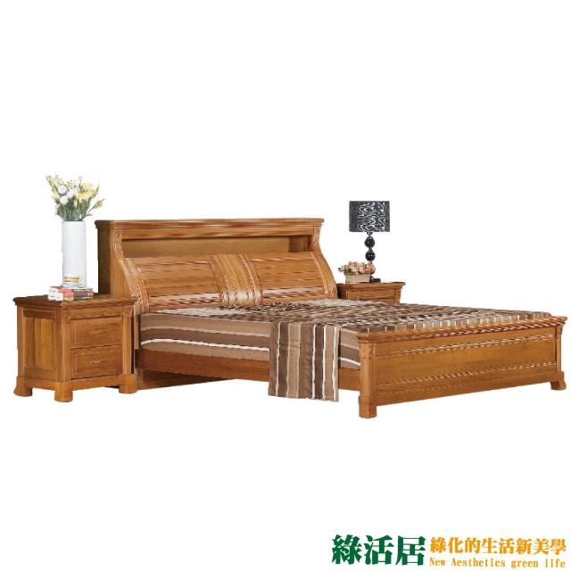 【綠活居】雅多可 柚木紋6尺實木雙人加大床台(不含床墊＆床頭櫃)