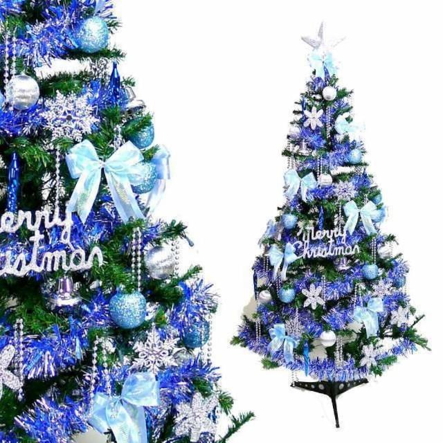 【摩達客】幸福5尺-5呎 150cm 一般型裝飾綠聖誕樹(+藍銀色系配件 不含燈)