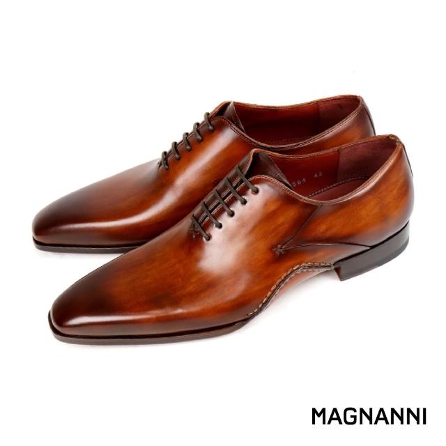 【magnanni】西班牙手工复古刷色素面绑带绅士皮鞋(棕色 19564-cue)