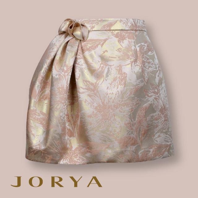 【JORYA】H1603403藕粉珊瑚金色浪漫印花抓皺裙