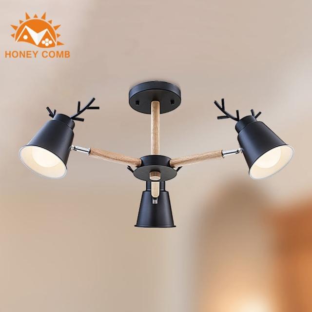 【Honey Comb】北歐風複刻版原木半吸頂三燈(MK818-3)