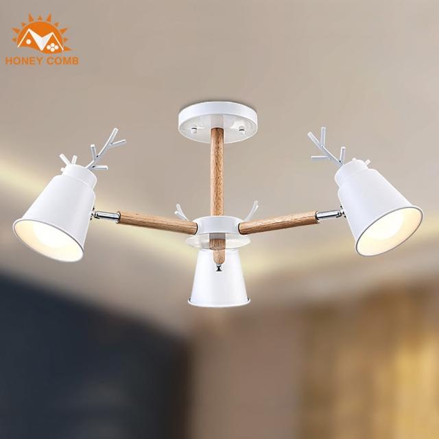 【Honey Comb】北歐風複刻版原木半吸頂三燈(MK817-3)