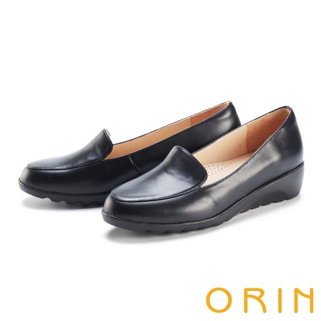 【ORIN】柔軟羊皮素面厚底 女 平底鞋(黑色)