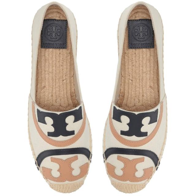 Tory Burch 淺卡其x深藍x奶茶帆布拼色樂福鞋 Momo購物網