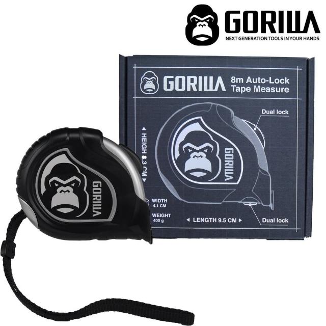 【GORILLA 紳士質人手工具】銀灰雙面8M文公尺捲尺(8公尺自動煞車捲尺)