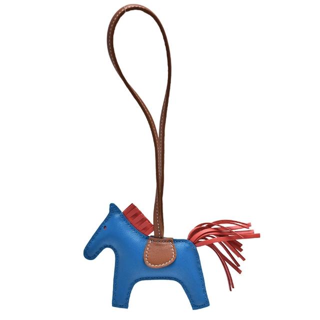 【Hermes 愛馬仕】RODEO PM馬兒造型小羊皮鑰匙圈/吊飾(迷你-土耳其藍X紅H064929CA-BLUE)