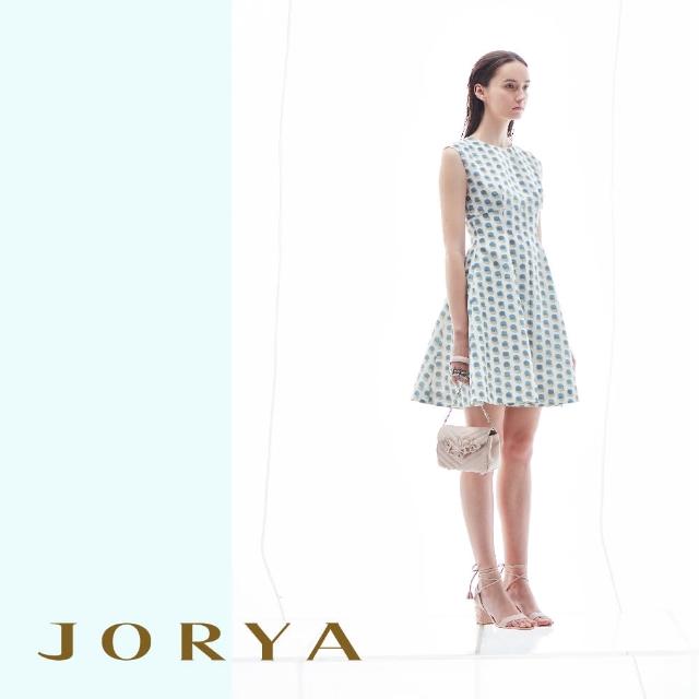 【JORYA】J1203402藍莓泡泡圓點百褶簍空蕾絲無袖連身洋裝
