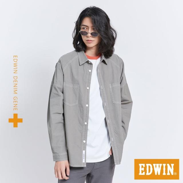 【EDWIN】PLUS+ 洗褪工裝長袖襯衫-男款(橄欖綠)