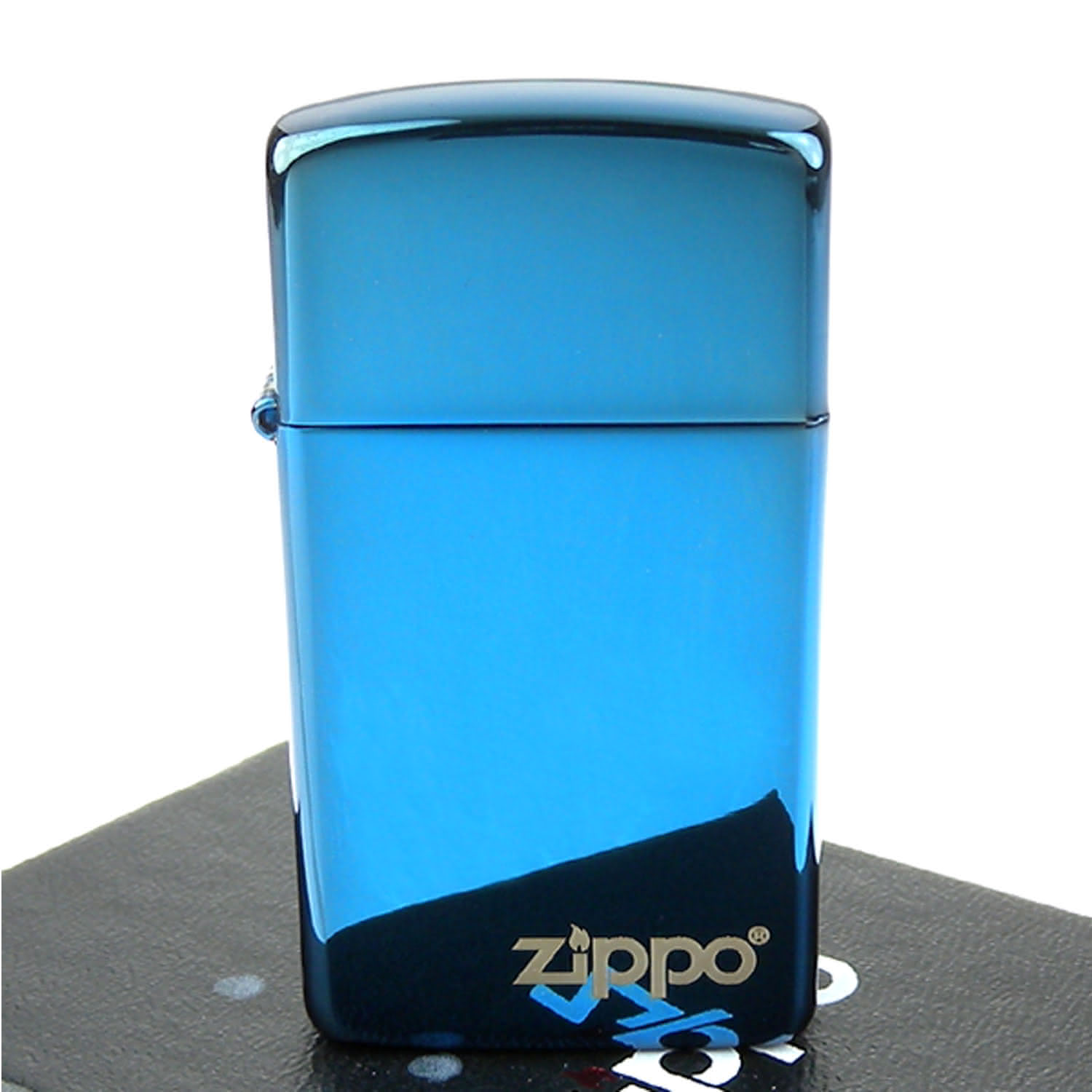 Zippo 美系 Logo字樣打火機 超質感sapphire藍寶色鏡面 窄版 Momo購物網