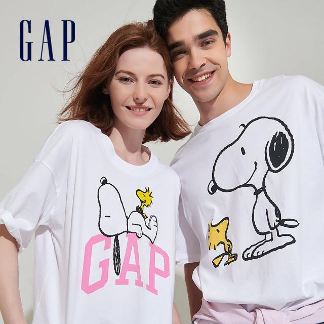 GAP【GAP】女裝 Gap x Snoopy 史努比系列純棉落肩袖T恤(685727-靛藍色)