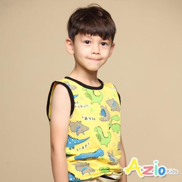 【Azio Kids 美國派】男童 上衣 滿版可愛恐龍印花配色包邊背心(黃)