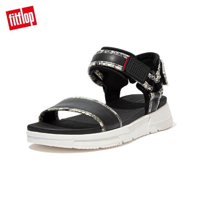 【FitFlop】HEDA SNAKE-PRINT BACK-STRAP SANDALS 時尚運動風後帶涼鞋-女(黑色/蛇紋)