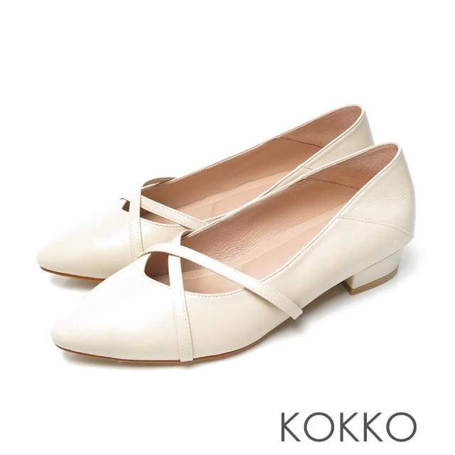 【KOKKO 集團】經典尖頭小羊皮微軟後踩寬版跟鞋(質感米)
