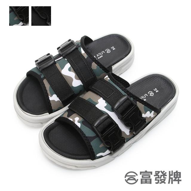 【FUFA Shoes 富發牌】機能運動休閒女款拖鞋-黑/迷彩 1PL172