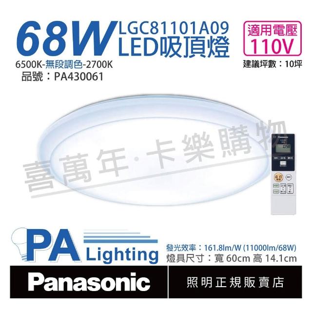 【Panasonic 國際牌】LGC81101A09 LED 68W 110V 厚層無框 調光 調色 遙控 吸頂燈_PA430061