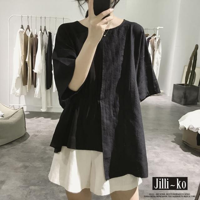 【JILLI-KO】不規則拼接寬版上衣-F(黑/白)