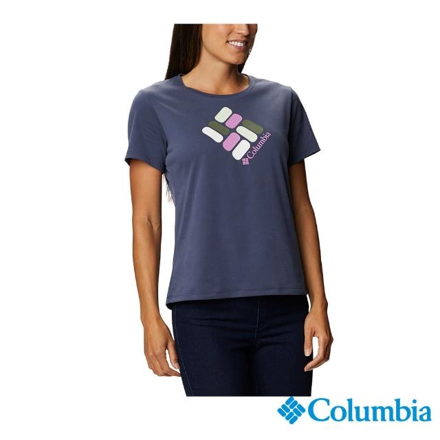 Columbia 哥倫比亞【Columbia 哥倫比亞】女款- LOGO快排短袖上衣-深藍(UAR31230NY / 快排.運動.戶外)
