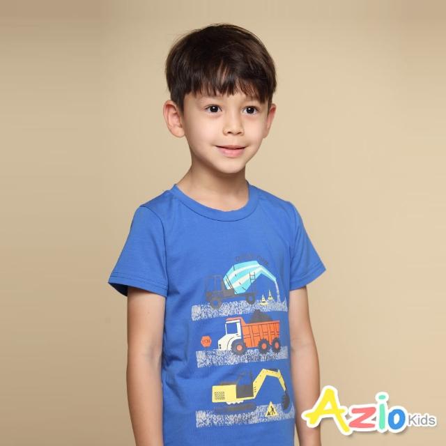 Azio Kids 美國派【Azio Kids 美國派】男童 上衣 工程車彩色印花短袖上衣T恤(藍)