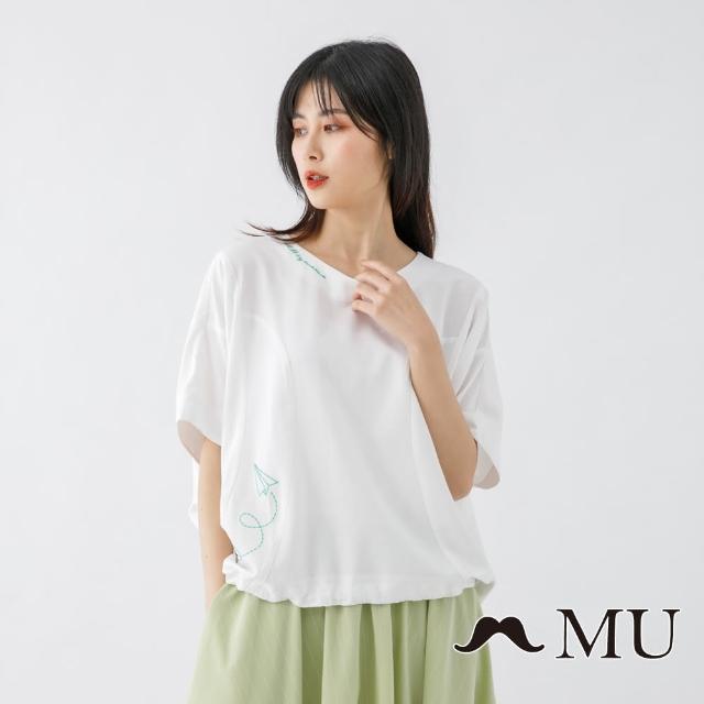 【maru.a】MU LOGO刺繡下擺抽繩連袖上衣(白色)