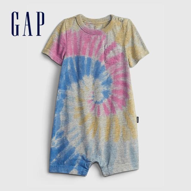 GAP【GAP】嬰兒 紮染純棉短袖包屁衣(702741-彩色紮染)