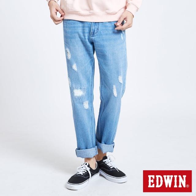 【EDWIN】503補釘加工直筒牛仔褲-男款(漂淺藍)