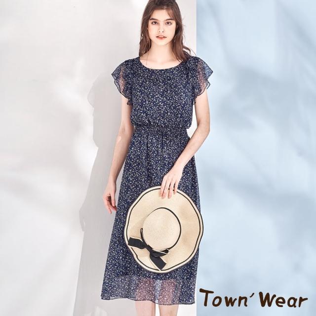 TOWN’WEAR 棠葳【TOWN’WEAR 棠葳】浪漫花卉荷葉袖雪紡洋裝