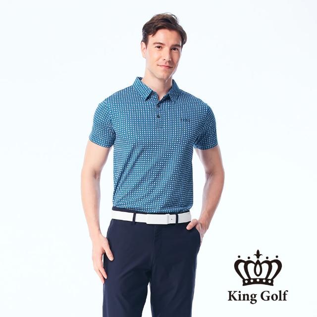 KING GOLF【KING GOLF】男款花朵幾何印花涼感短袖POLO衫(藍綠)