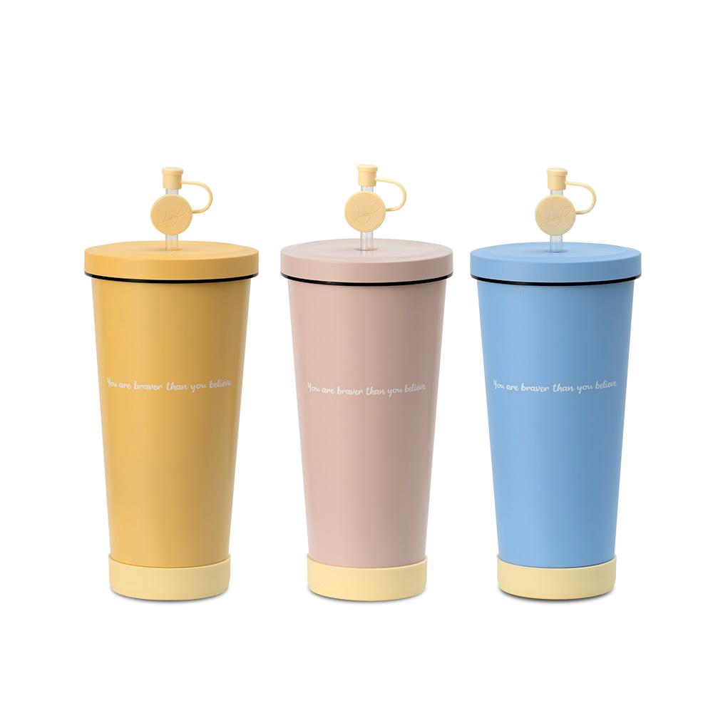 【Hiromimi_2入組】不鏽鋼內瓷吸管杯750ml(3色可選)