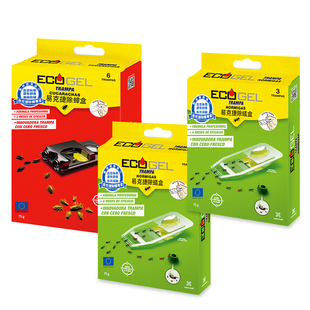 【ECOGEL易克捷】歐洲原裝除蟑/除蟻盒15公克x3任選(友善貓狗蟑螂螞蟻藥)