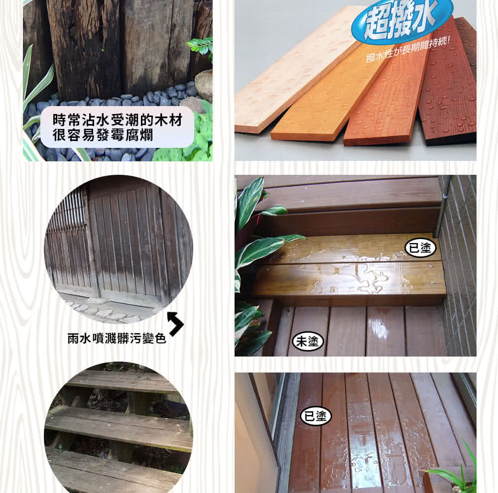 時常沾水受潮的木材