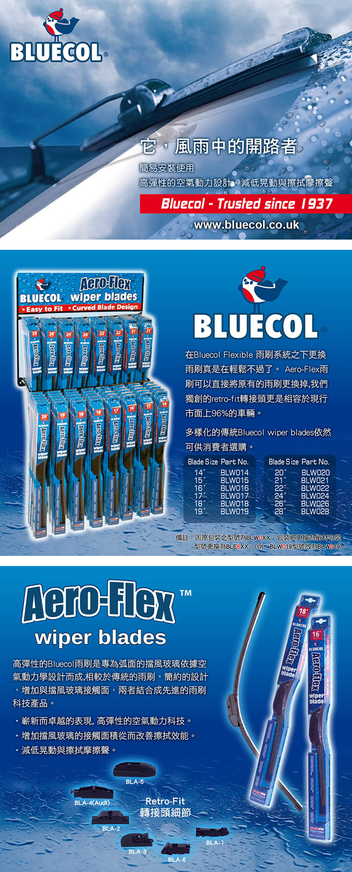 【BLUECOL藍雀】Aero-Flexible高彈性氣動軟骨雨刷16吋(406mm)
