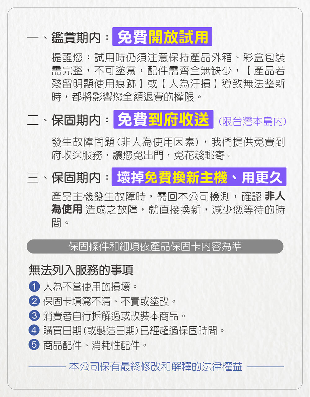 為使用 造成之故障,就直接換新,減少您等待的時