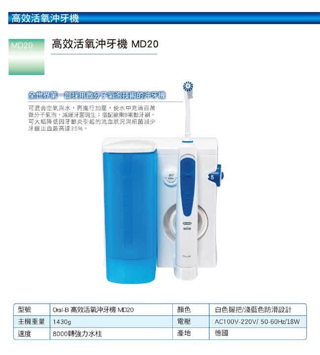 【德國百靈Oral-B】高效活氧沖牙機MD20(德國製造)