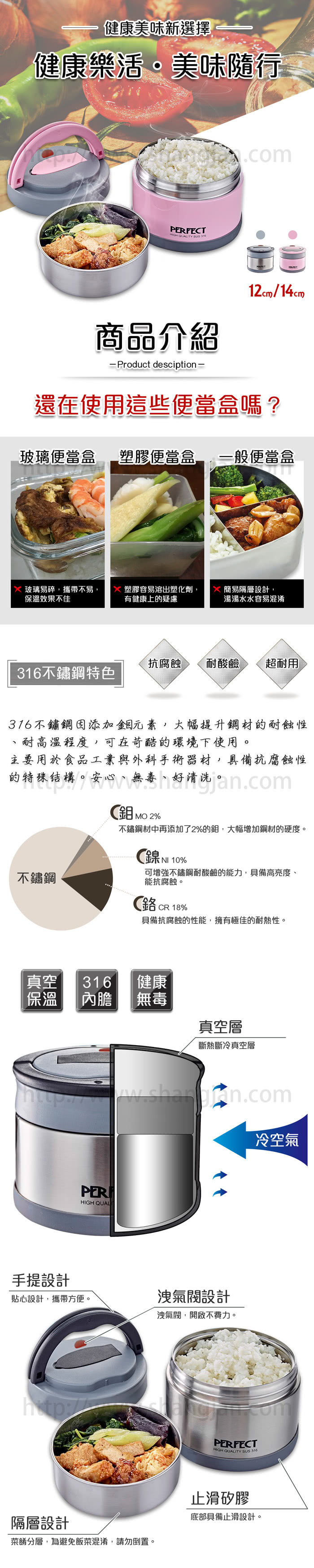 【PERFECT 理想】極緻316可提式真空便當盒-14cm(台灣製造)