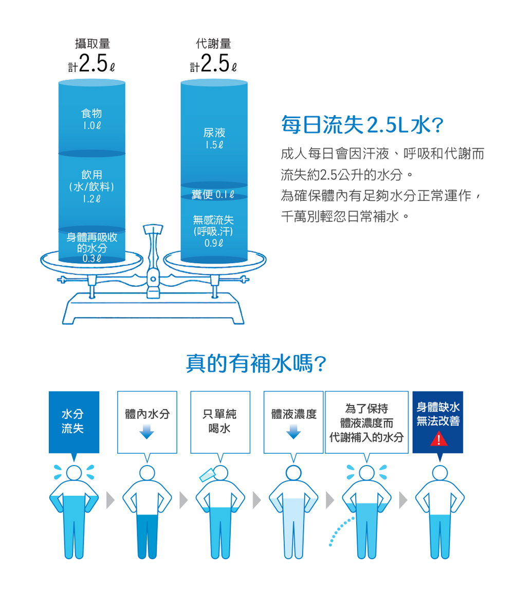 成人每日會因汗液、呼吸和代謝而