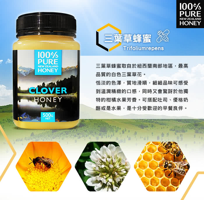 【紐西蘭恩賜】三葉草蜂蜜1瓶(500公克)