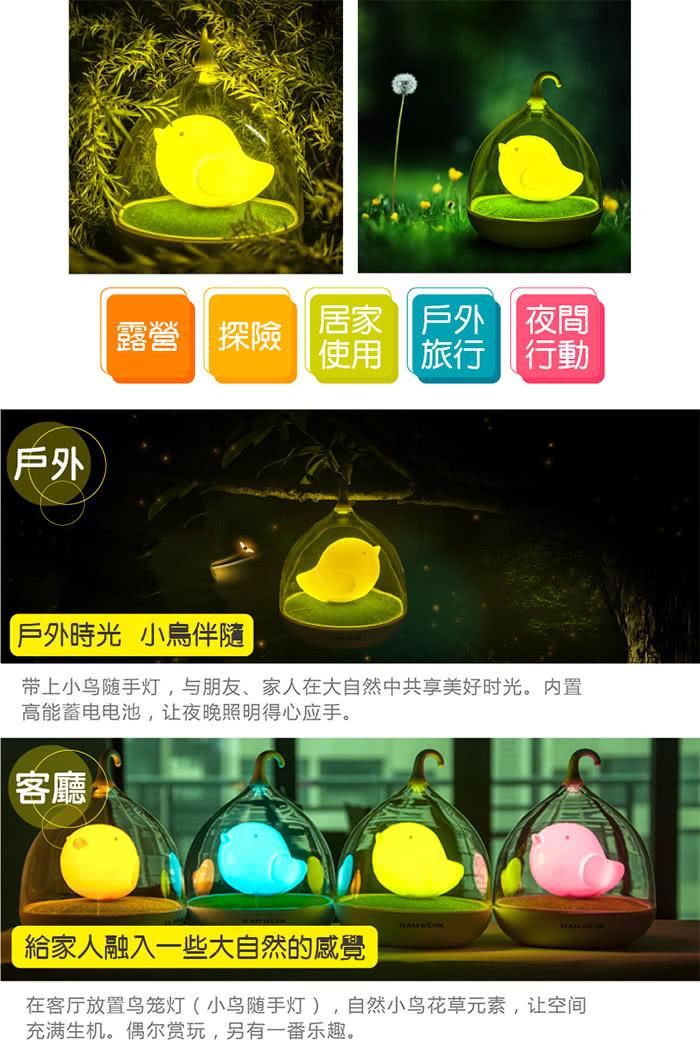 【超萌奇幻小禮】新款聲控 鳥籠燈 小鳥燈(LED 原廠正品 床頭燈 小夜燈 USB / 聖誕 生日 交換禮物)